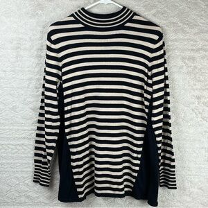 SUSAN GRAVER Striped Lightweight Sweater w/ Slimming Panels Mockneck Large
